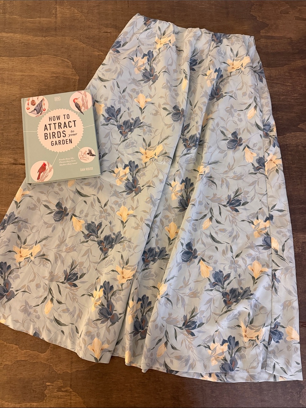 Vintage Light Blue Floral Maxi Skirt with Soft Yellow Accents